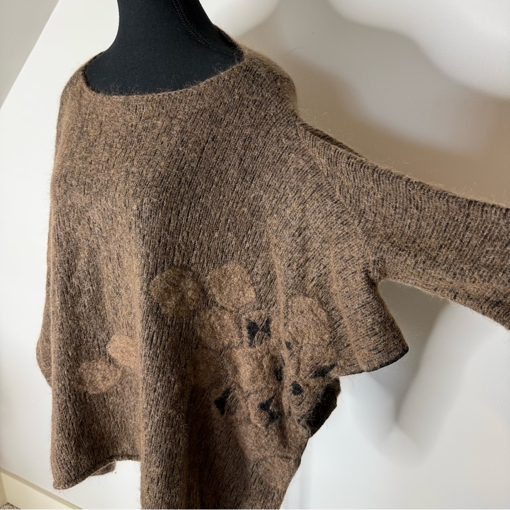 SARAH PACINI Brown Jacquard Poncho Sweater Long Sleeve Merino Wool Mohair O/S - Picture 4 of 11